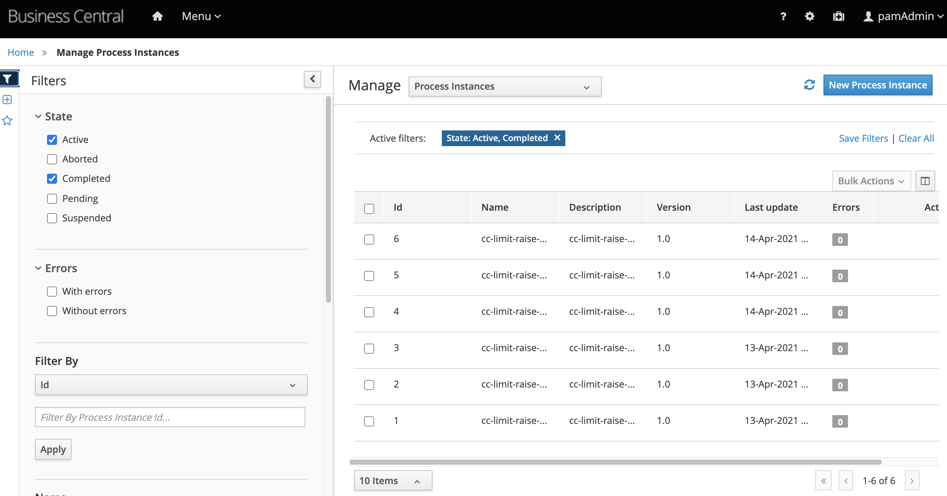 Filtered Process Instance View