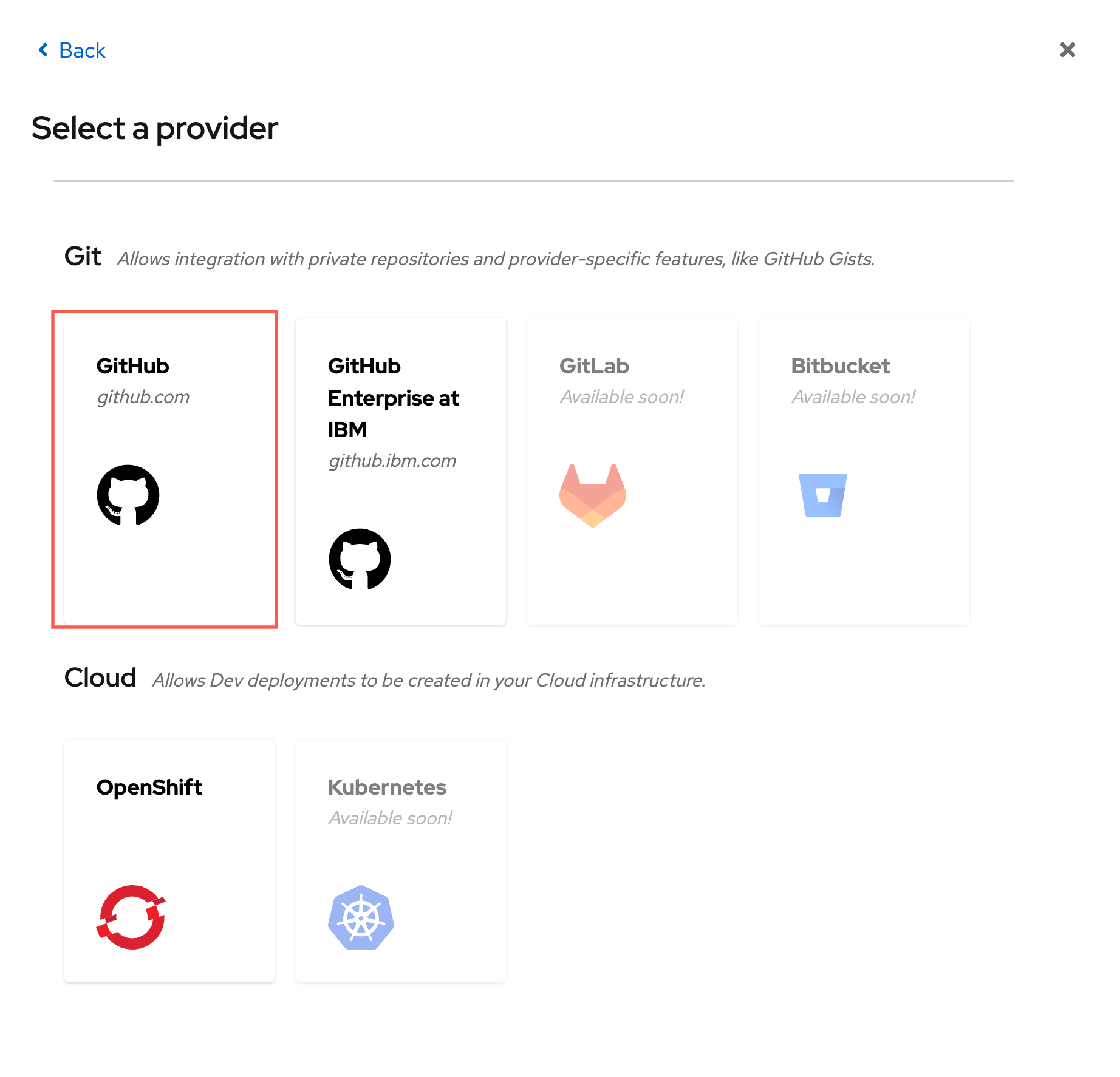 Select GitHub to connect your GitHub account